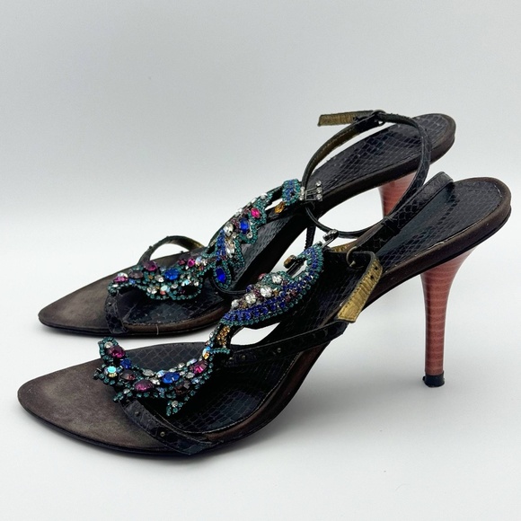 Vintage Rare Vero Cuoio shoes crystal peacock women’s heels size 37 - Picture 6 of 12